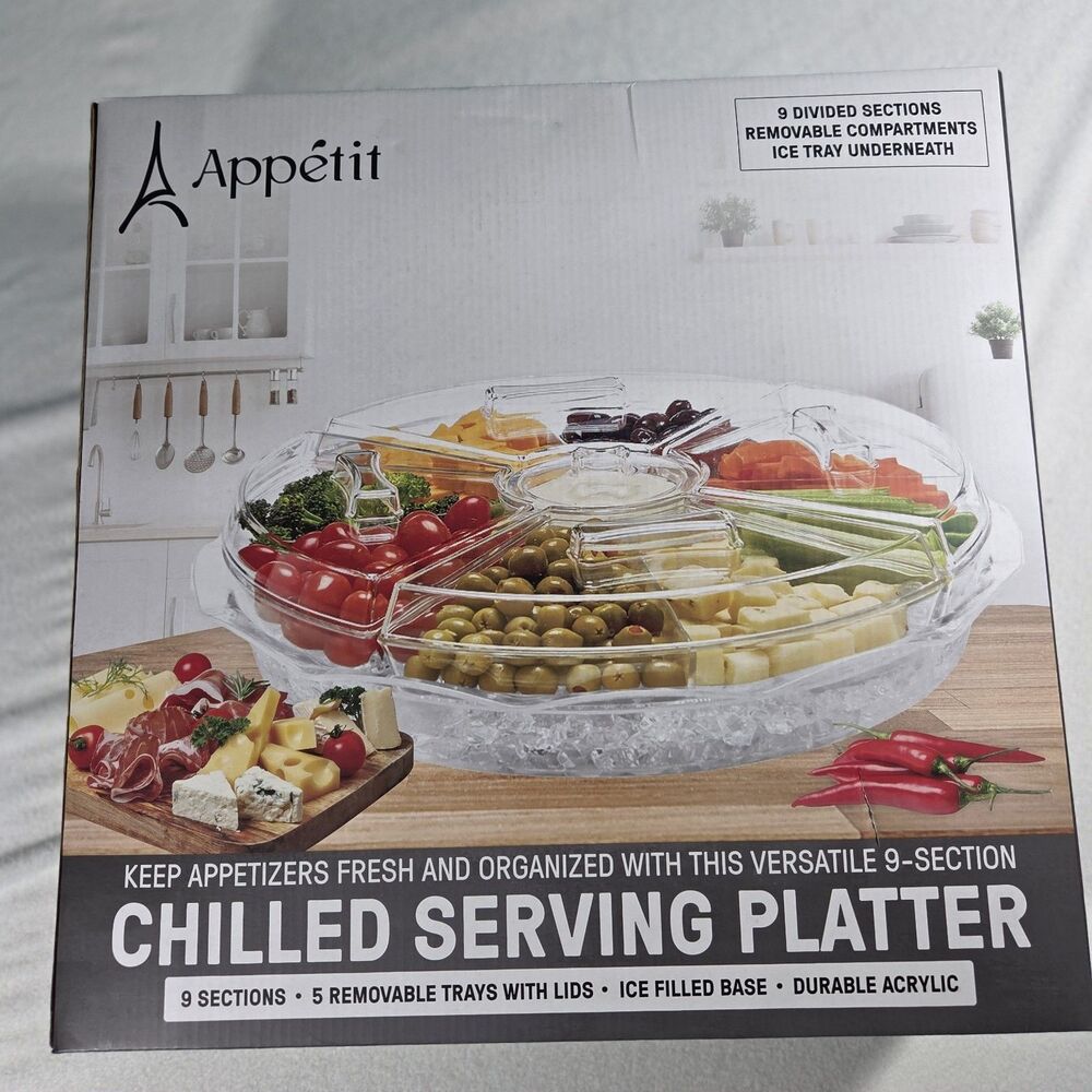 Chilled Serving Pmatter By Appetit - Large Durable Acrylic 9 Sections New In Box